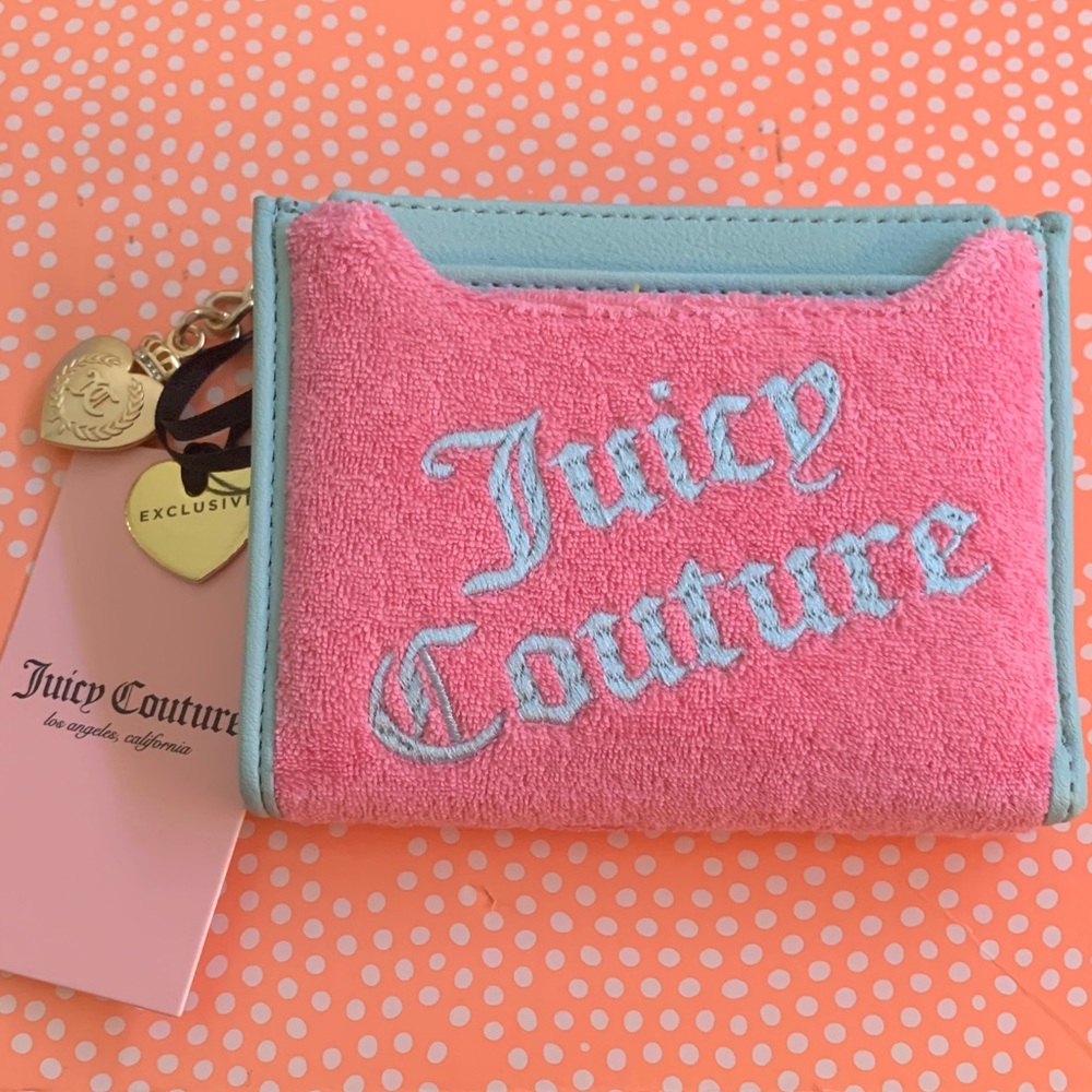 Juicy Couture Pink Terry Card Holder with Mint Trim and Gold Charms